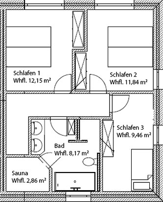 Grundriss Obergeschoss Ferienwohnung 1