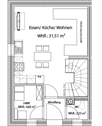 Grundriss Erdgeschoss Wohnung 2